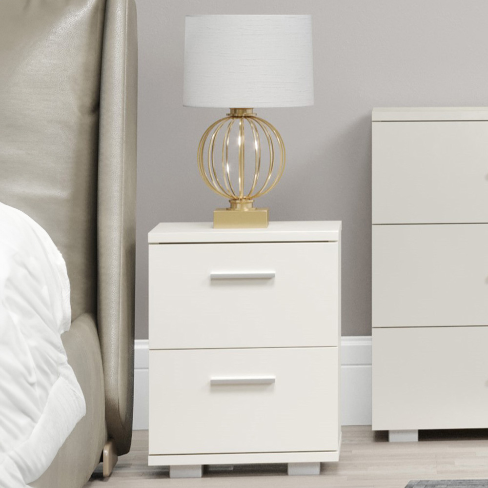 Lido 2 Drawer White High Gloss Compact Bedside Table Image 1