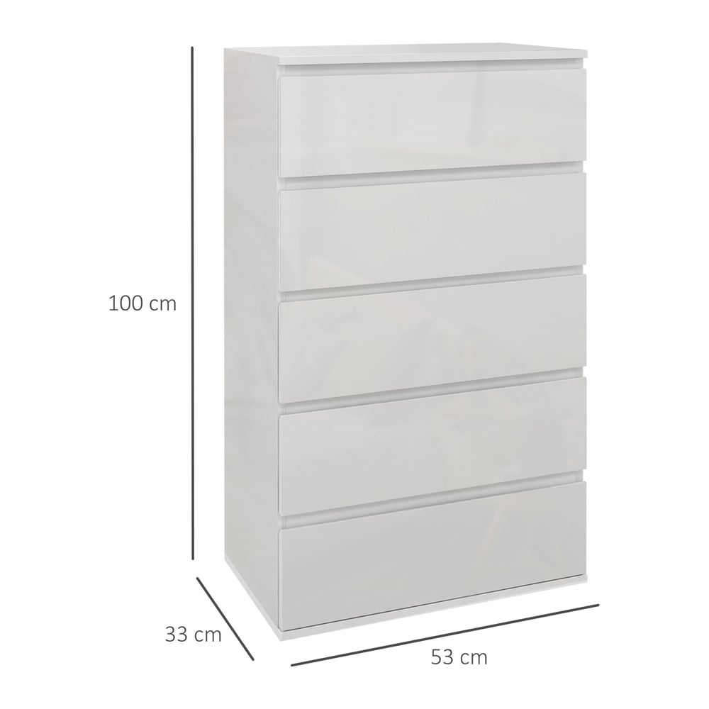 Portland 5 Drawer High Gloss White Chest of Drawers Image 7