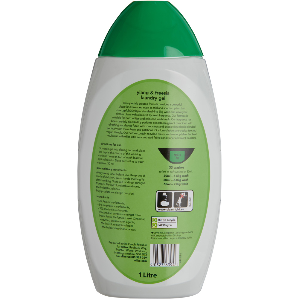 Wilko Bio Exotic Ylang and Freesia Laundry Gel 33 Washes 1L Image 2