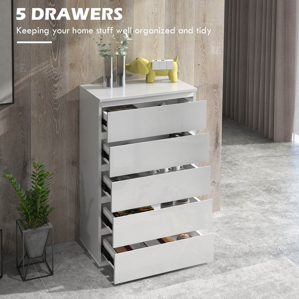 Portland 5 Drawer High Gloss White Chest of Drawers Image 4