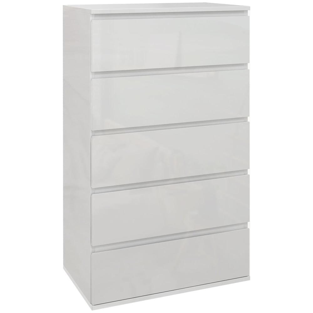 Portland 5 Drawer High Gloss White Chest of Drawers Image 2
