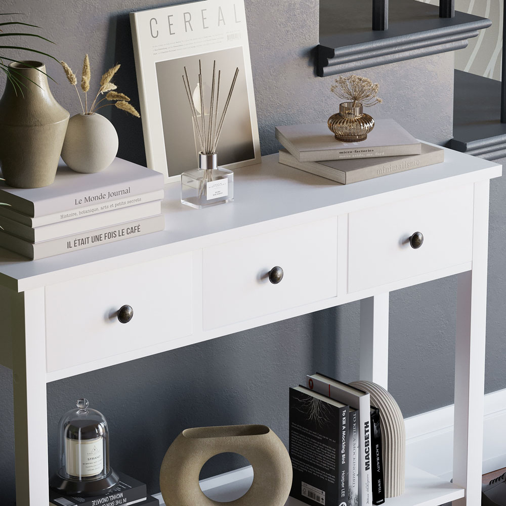 Home Vida Windsor 3 Drawer White Console Table Image 3