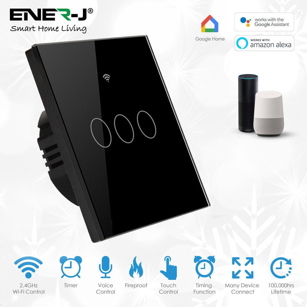 ENER-J 3 Gang Black Smart Wi-Fi Touch Switch Image 4