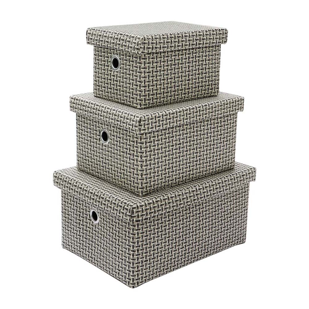 JVL Silva Set of 3 Rectangular Fabric Storage Boxes with Lids Image 1