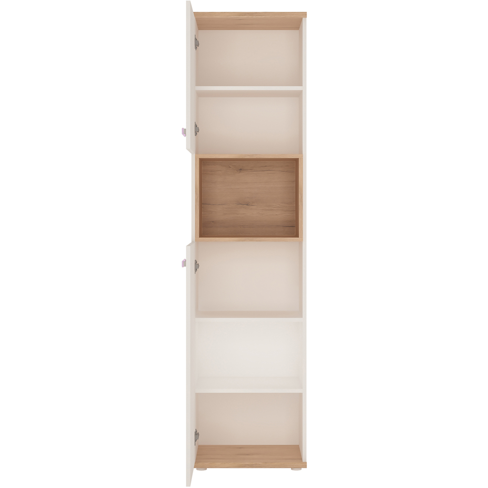 Florence 4KIDS 2 Door Oak and White Tall Cabinet with Lilac Handles Image 3