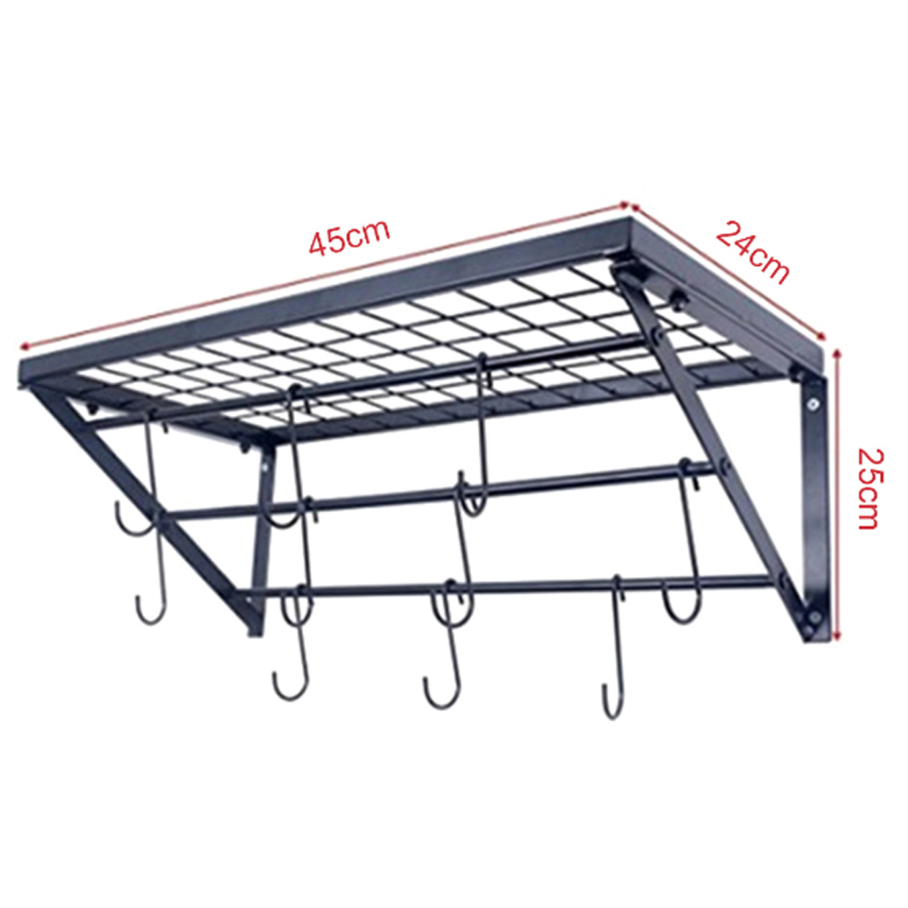 Living And Home WH0663 Black Metal Wall Hanging Kitchen Pot Rack Image 7