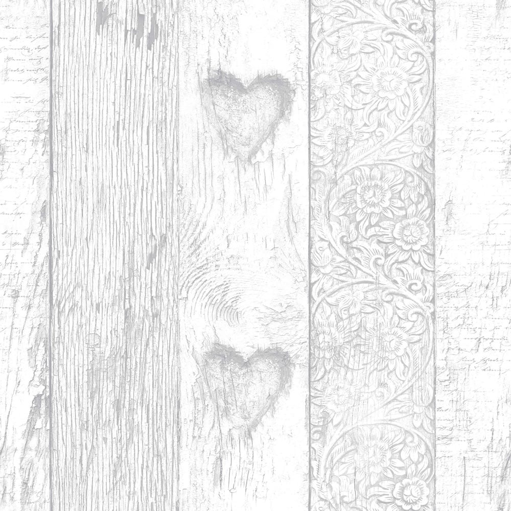 Fresco Plank Love Heart White Wallpaper Image 1
