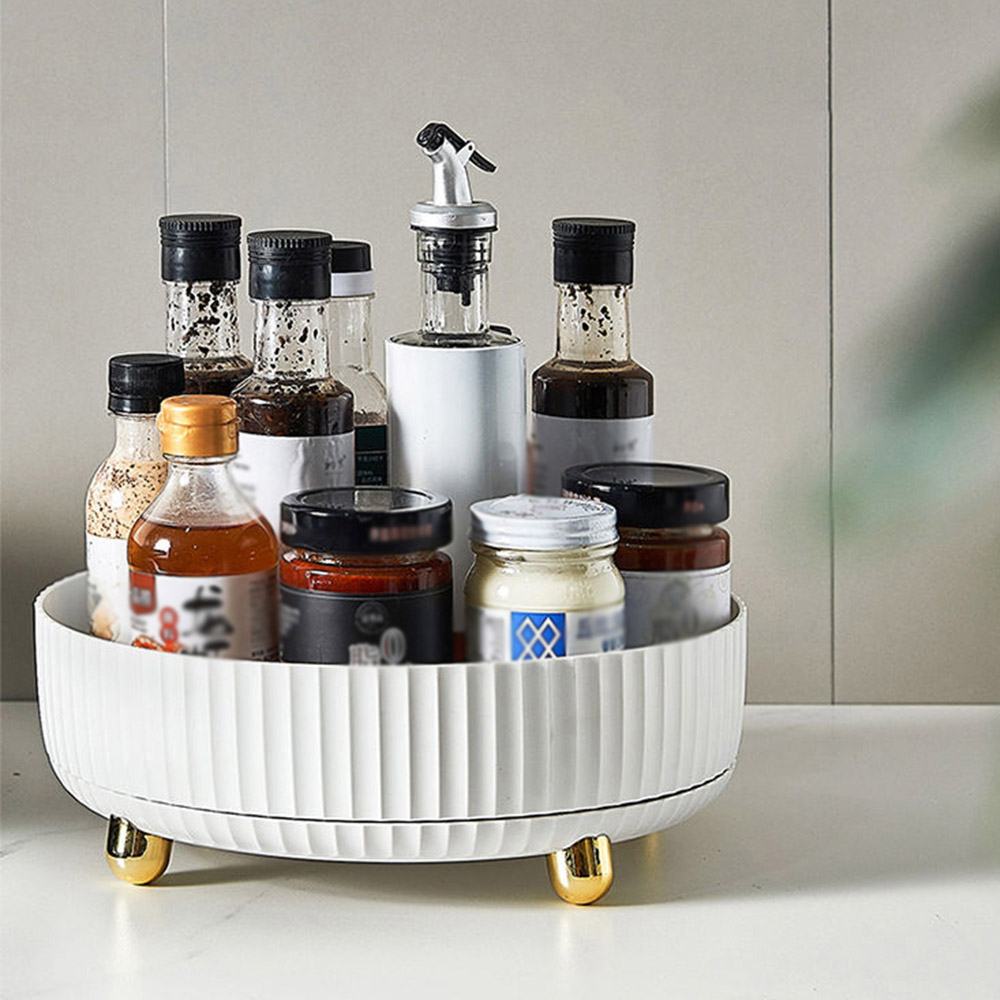 Living and Home White Rotating Round Spice Storage Rack Image 4