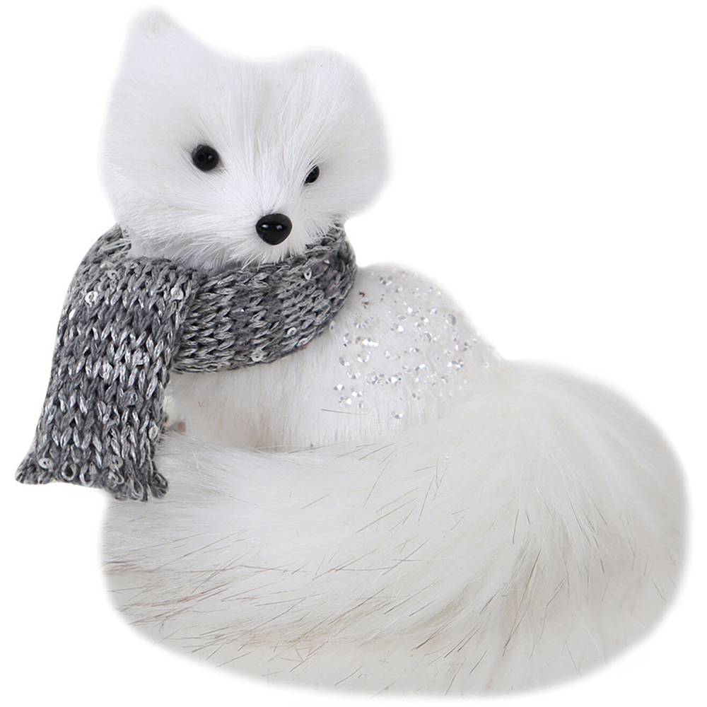 Alpine Lodge White Festive Fox Decoration Image