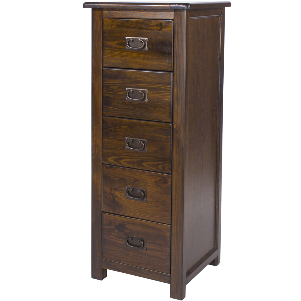 Boston 5 Drawer Dark Lacquer Narrow Chest of Drawers Image 2