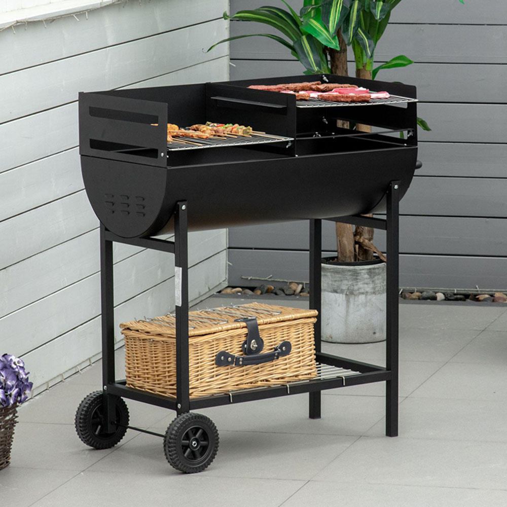 Outsunny Black Portable Charcoal BBQ Grill Cart 2 with Wheels Image 2
