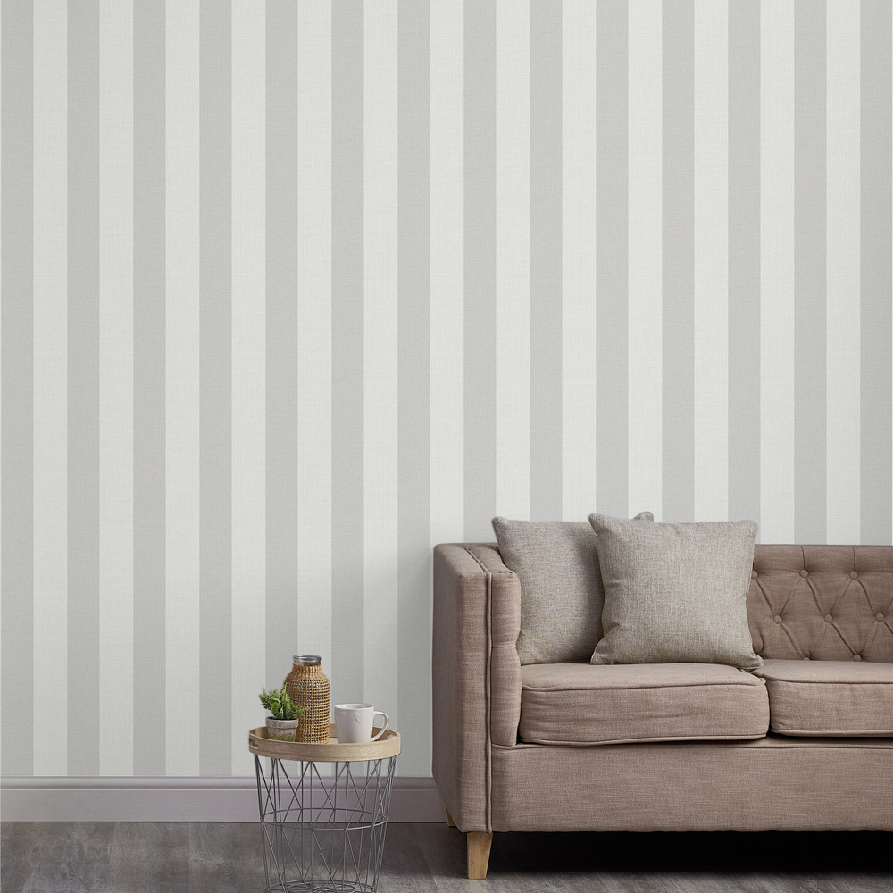 Grandeco Classic Wide Stripe Grey Textured Wallpaper Image 3