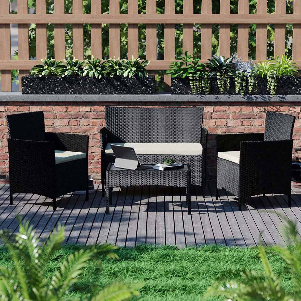 Garden Vida Kendal 4 Seater Black Rattan Lounge Set Image 1