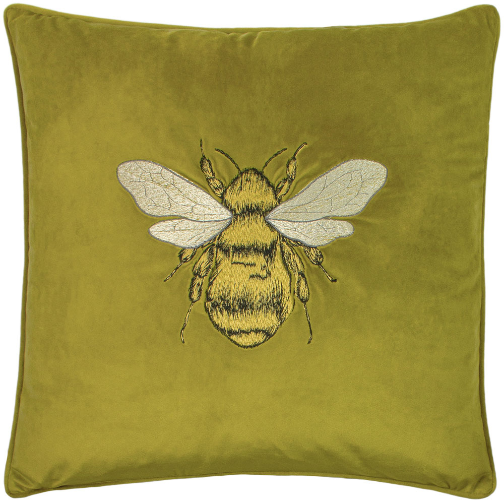 Paoletti Hortus Olive Bee Embroidered Cushion Image 1