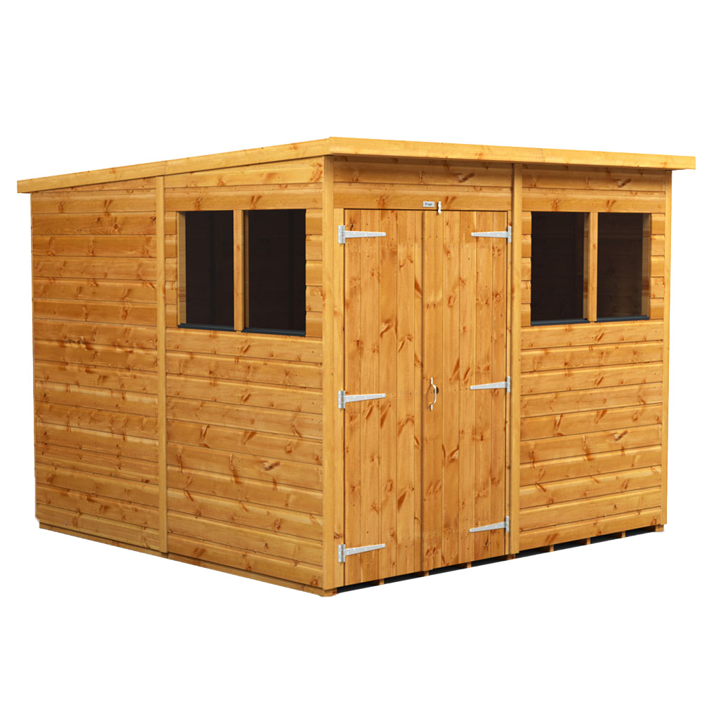 Power Sheds 8 x 8ft Double Door Pent Wooden Shed with Window Image 1