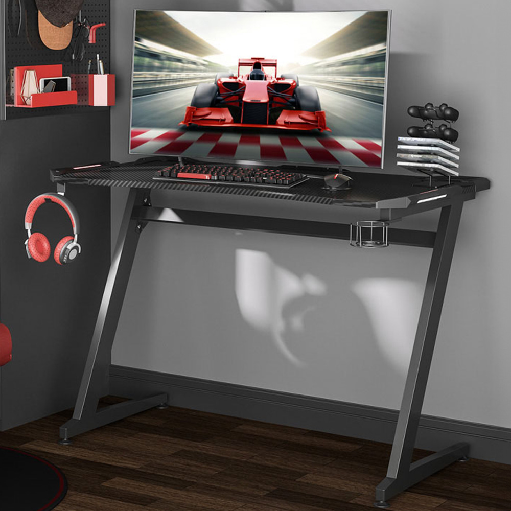 Portland Ergonomic Gaming Desk with Cup Holder Black Image 1