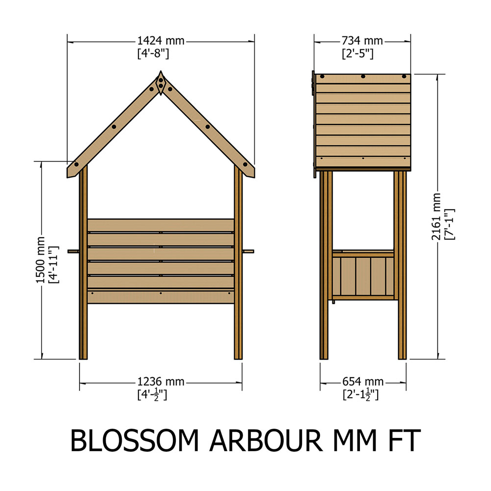 Shire Blossom 2 Seater 7 x 4 x 2.1ft Pressure Treated Arbour Image 5