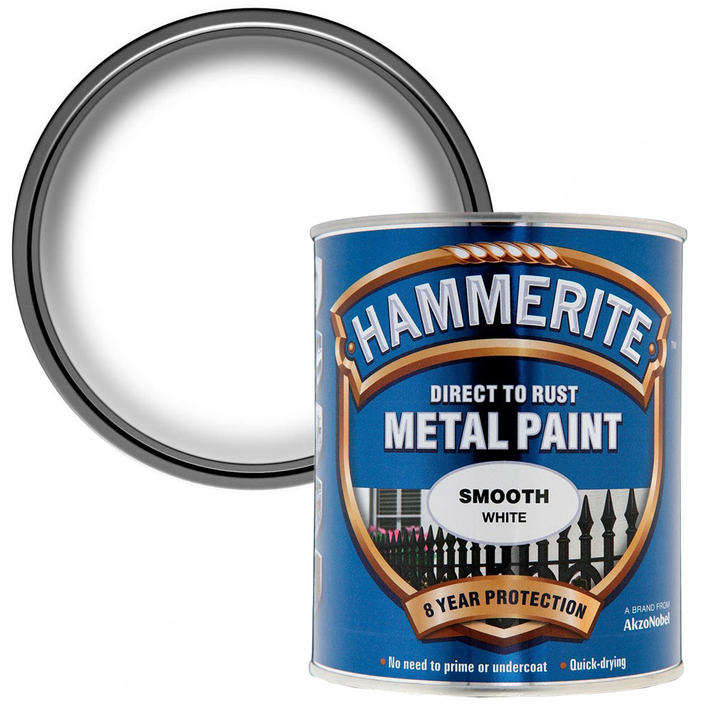 Hammerite Direct to Rust White Smooth Metal Paint 750ml Image 1
