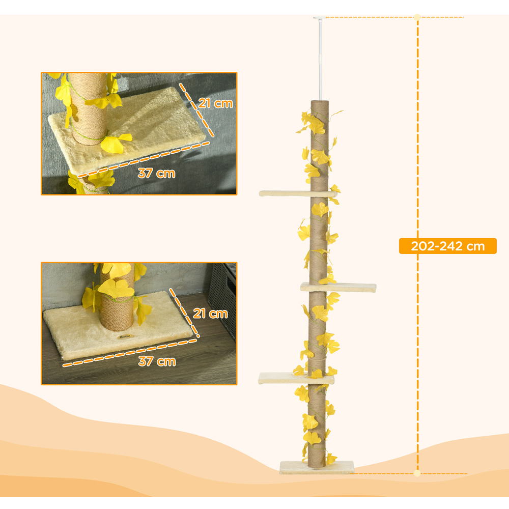 PawHut 242cm Yellow Adjustable Floor-To-Ceiling Cat Tower Image 7