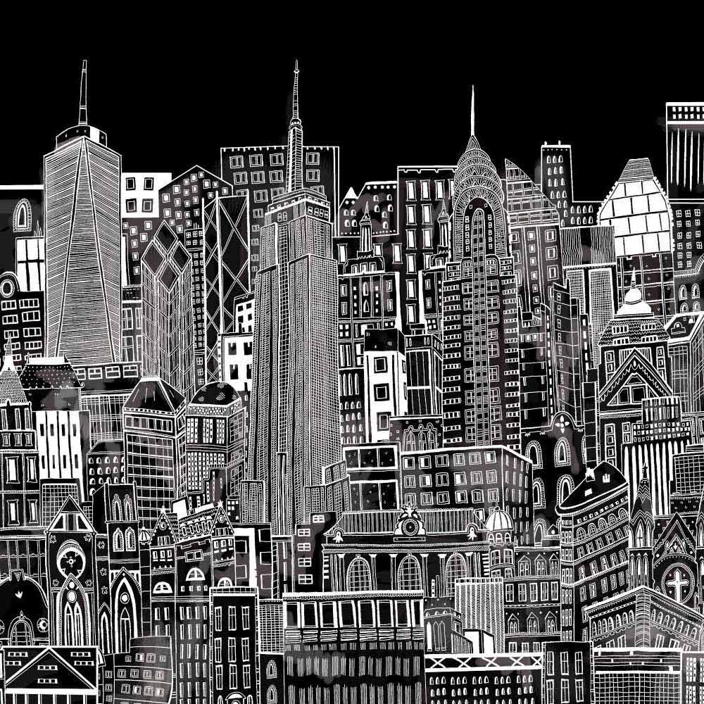 Art For The Home City Sketch Night Wall Mural Image 2
