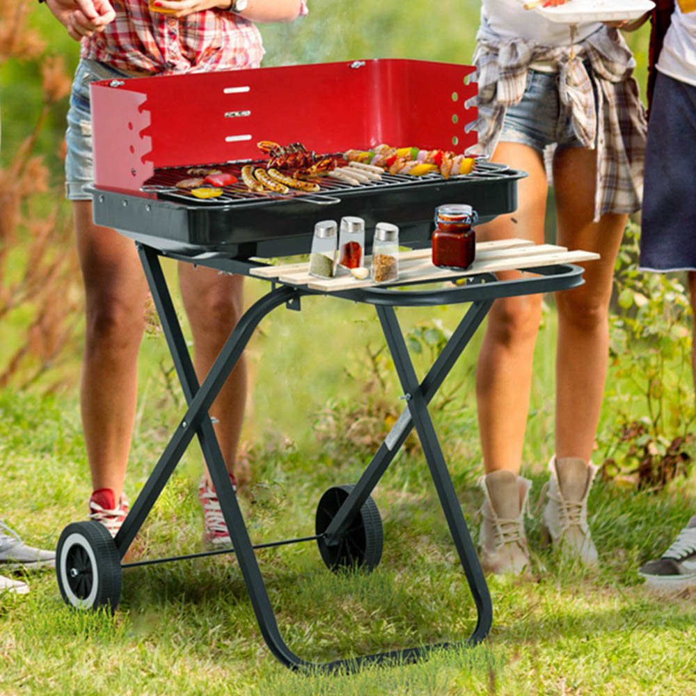 Outsunny Foldable Charcoal Trolley BBQ Grill Image 2