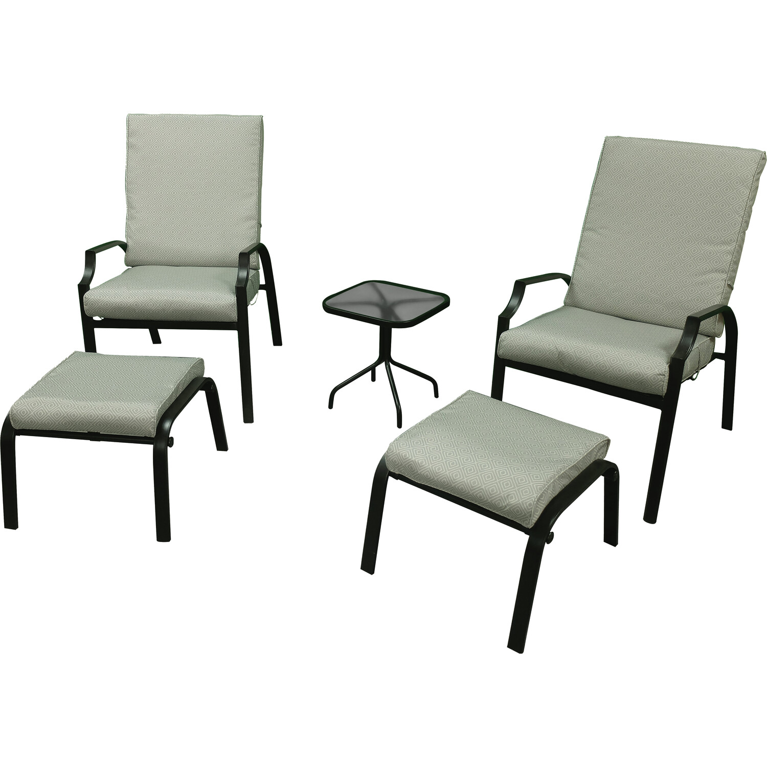 Malay Riviera Steel 2 Seater Bistro Set with Footstools Sage Image 2