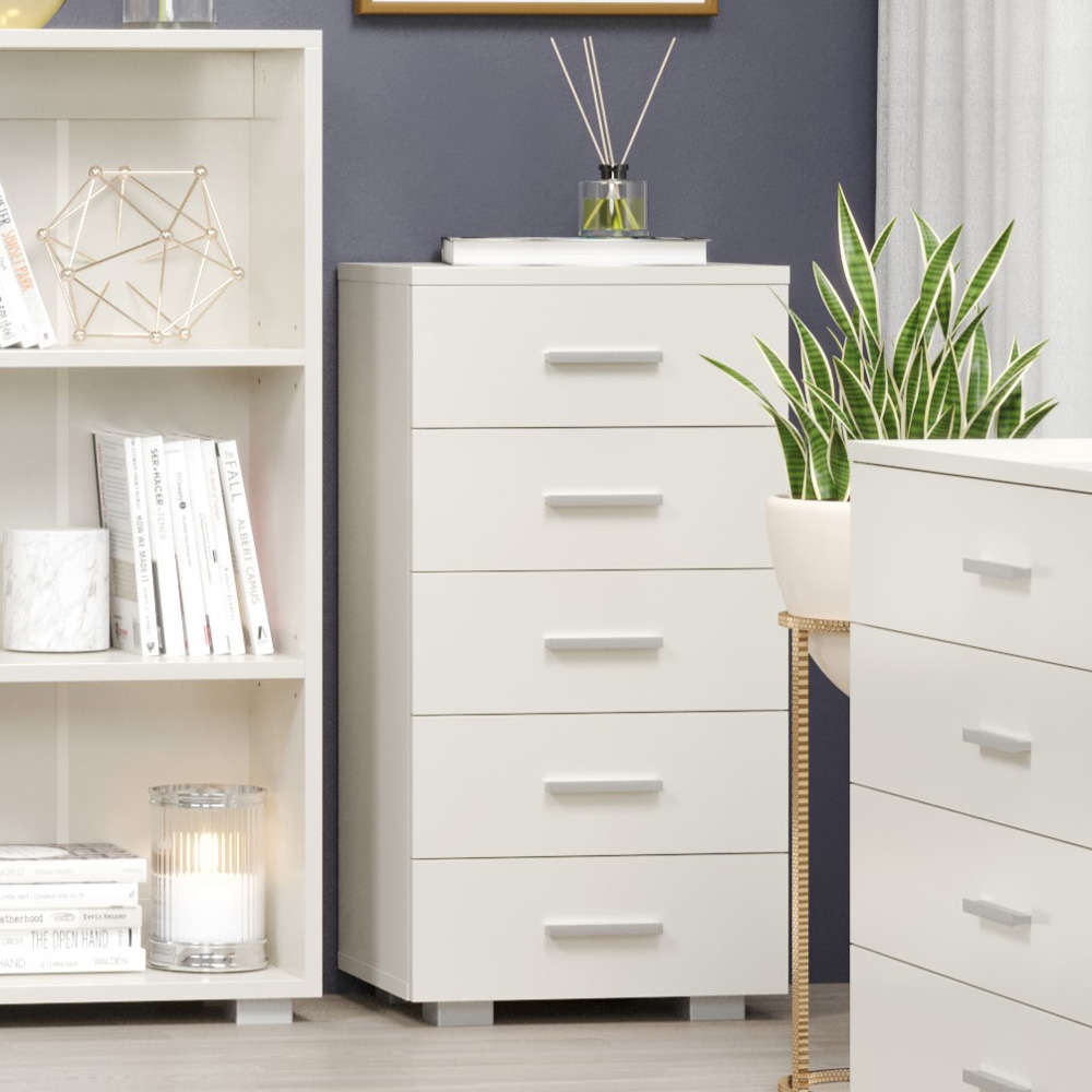 Core Products Lido 5 Drawer White Narrow Chest of Drawers Image 5