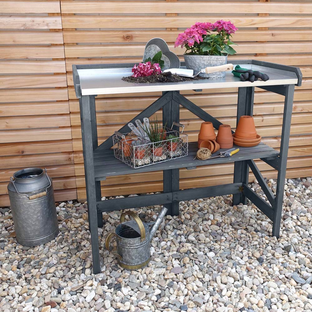 Promex Grey Garden Potting Table with Zinc Plated Worktop Image 2