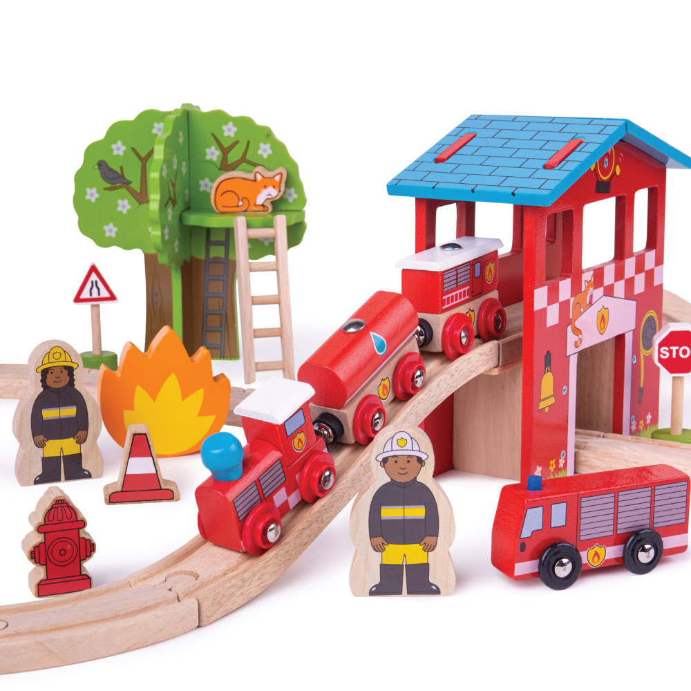 BigJigs Toys Rail Fire Station Train Set Image 4