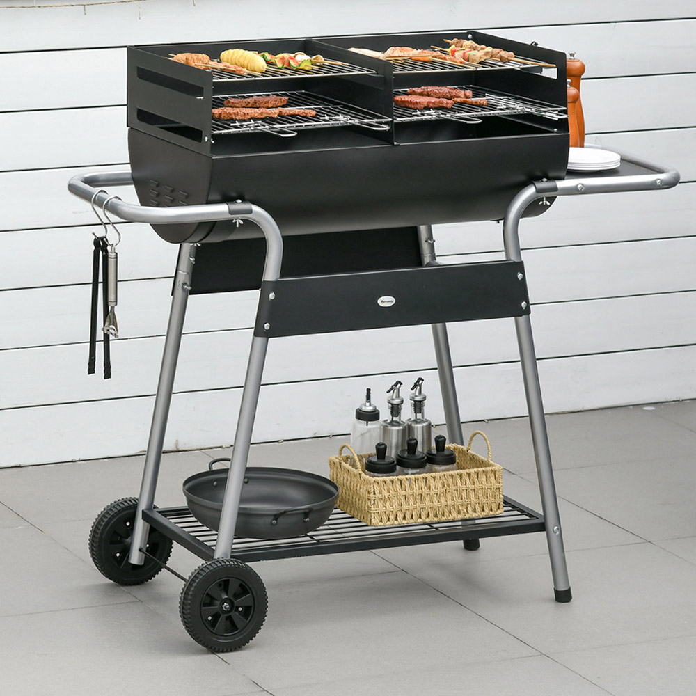 Outsunny Charcoal Barbecue Grill Trolley Image 2