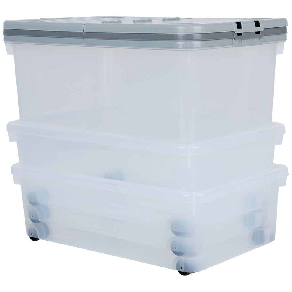Wham Multisize Stackable Plastic Cool Grey Storage Box with Wheels and Folding Lid 3 Piece Image 1