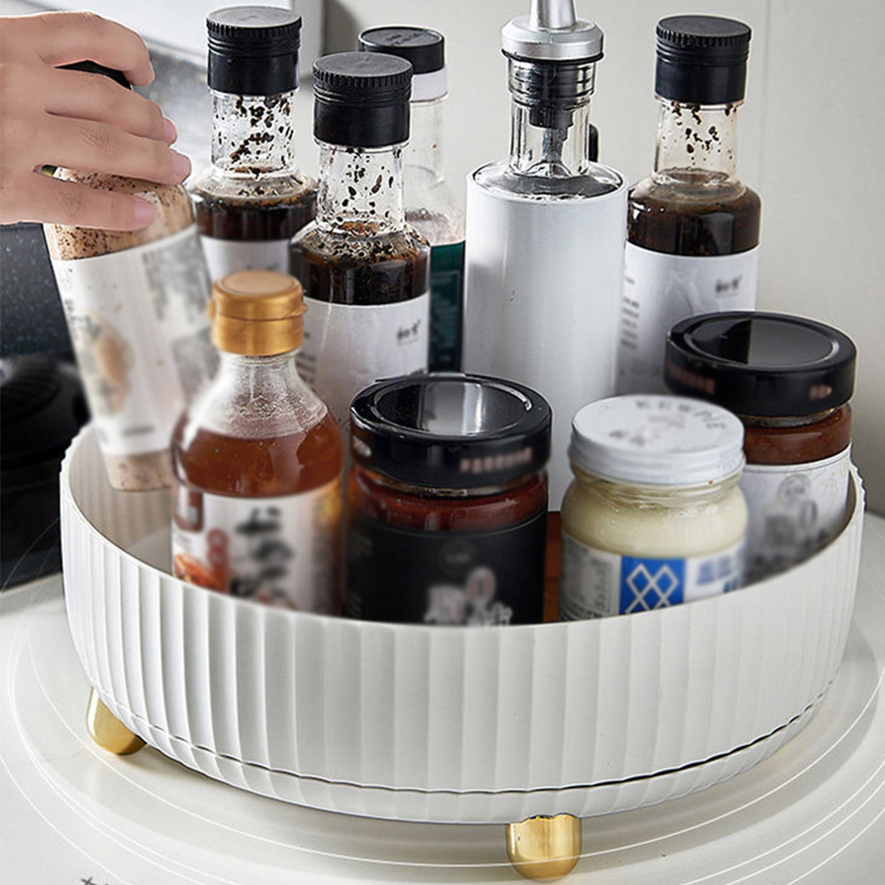 Living and Home White Rotating Round Spice Storage Rack Image 5