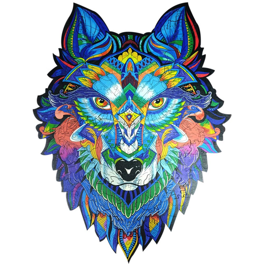 Living and Home 144 Piece Wooden Geometric Wolf Puzzle Multicolour Image 1