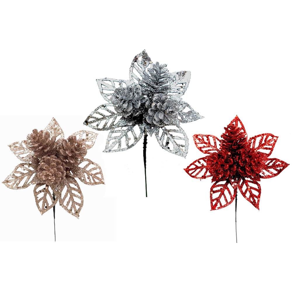 Single Glitter Pinecone and Leaf Pick in Assorted styles Image 1