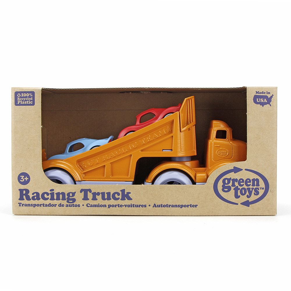 BigJigs Toys Green Toys Racing Truck and 2 Race Cars Image 1