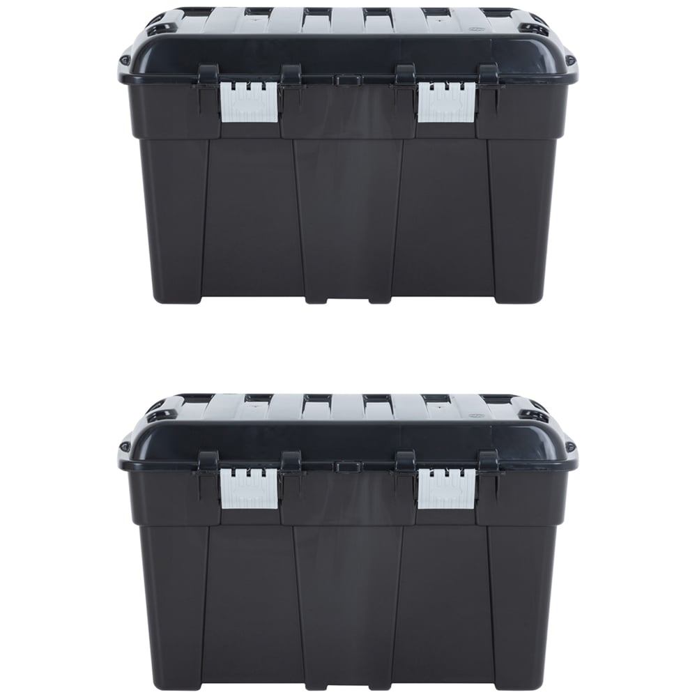 Wham 48L Black and Silver Storage Trunk with Lid 2 Pack Image 1