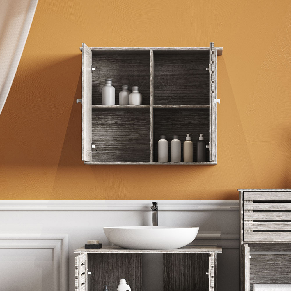 Living and Home Grey Oak Finish Mirror Bathroom Cabinet Image 4