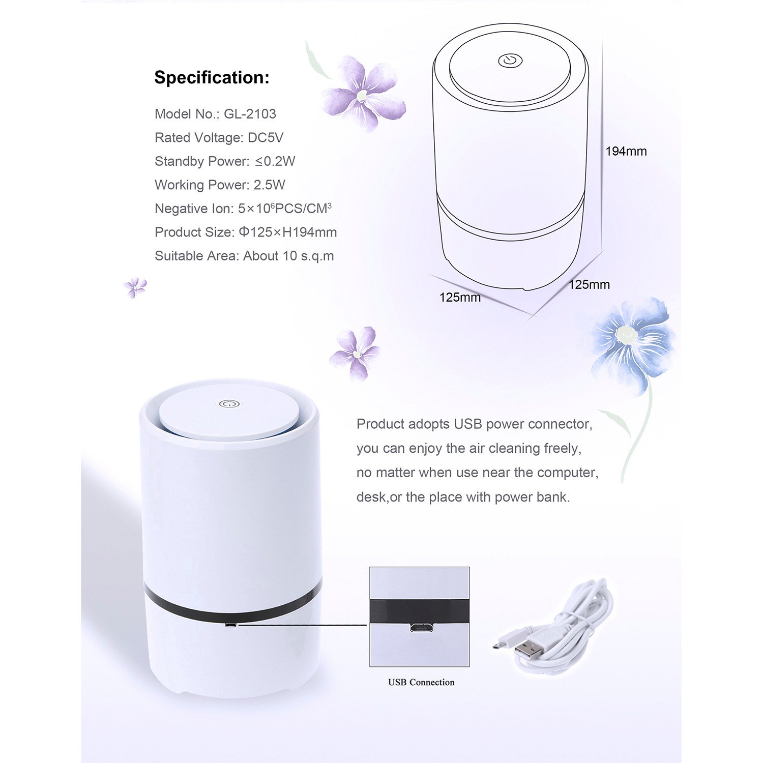 GL-203 White HEPA Filter Air Purifier Image 9