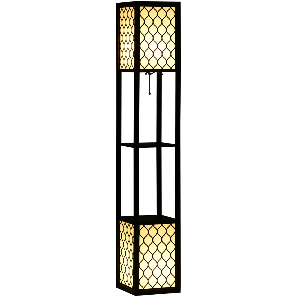 Portland 2 Shelf Black Tall Floor Lamp with Pull Chain Switch Image 1
