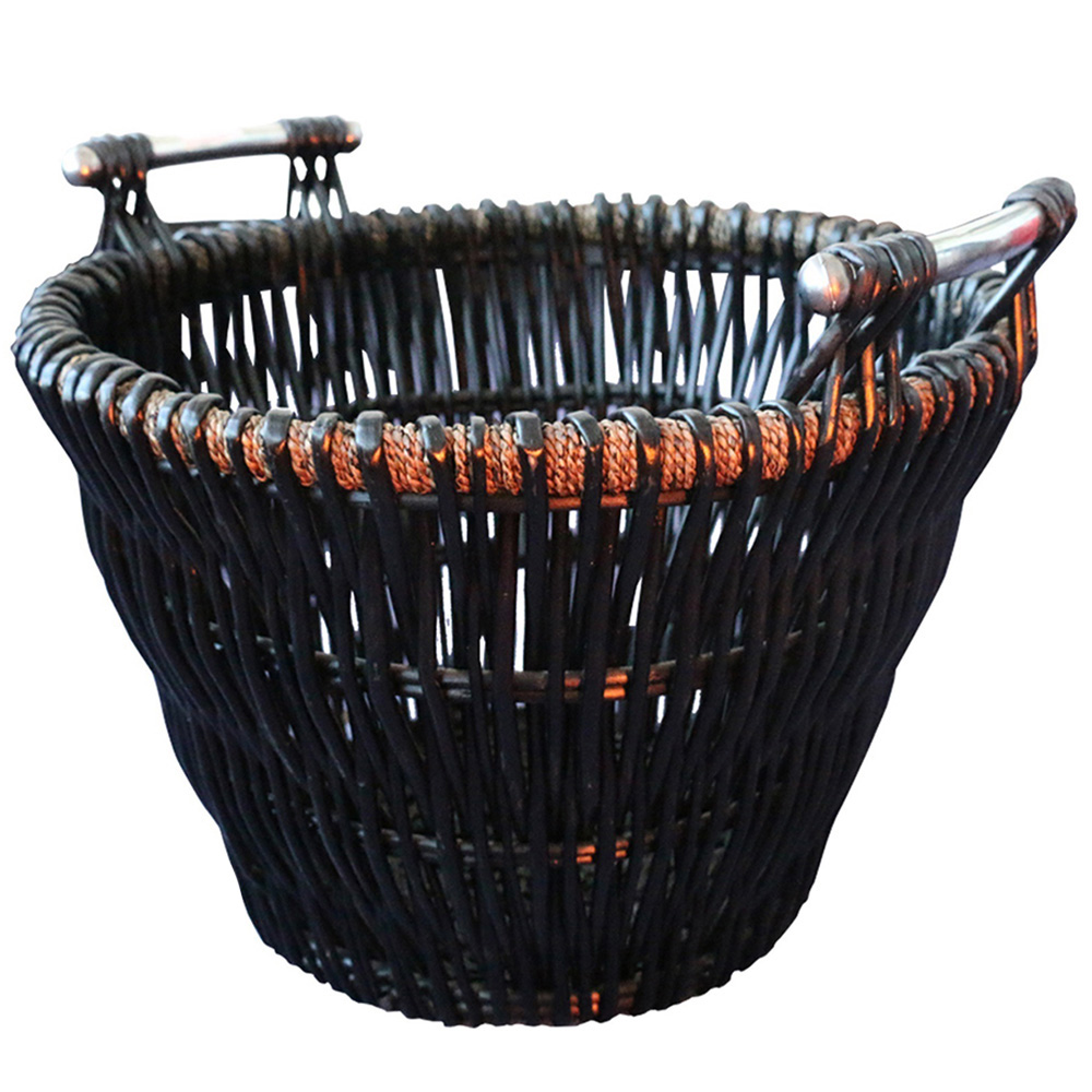 Inglenook Fireside Wicker Round Log Basket with Chrome Handles Image 1