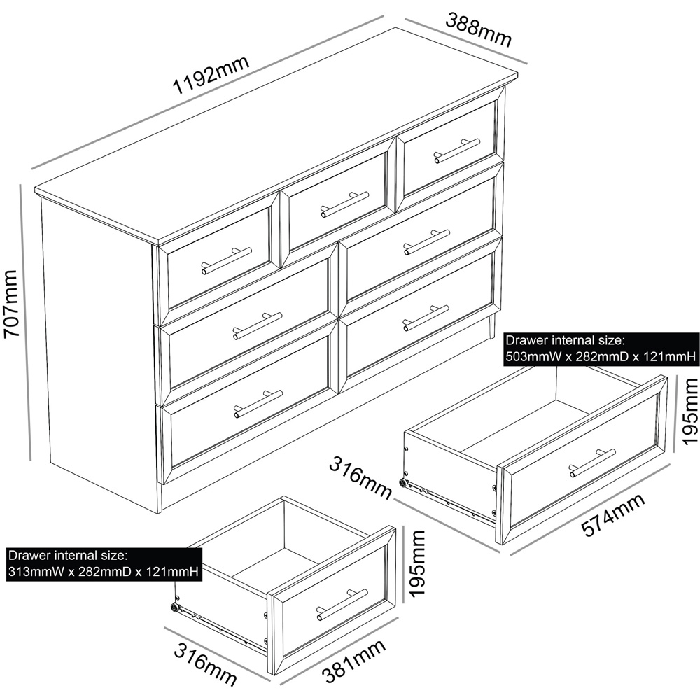 GFW Lyngford 7 Drawer Grey Drawer Chest of Drawers Image 7