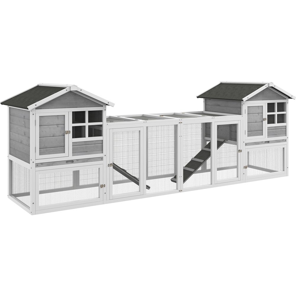 PawHut 2 in 1 Grey Wooden Pet Hutch Image 1