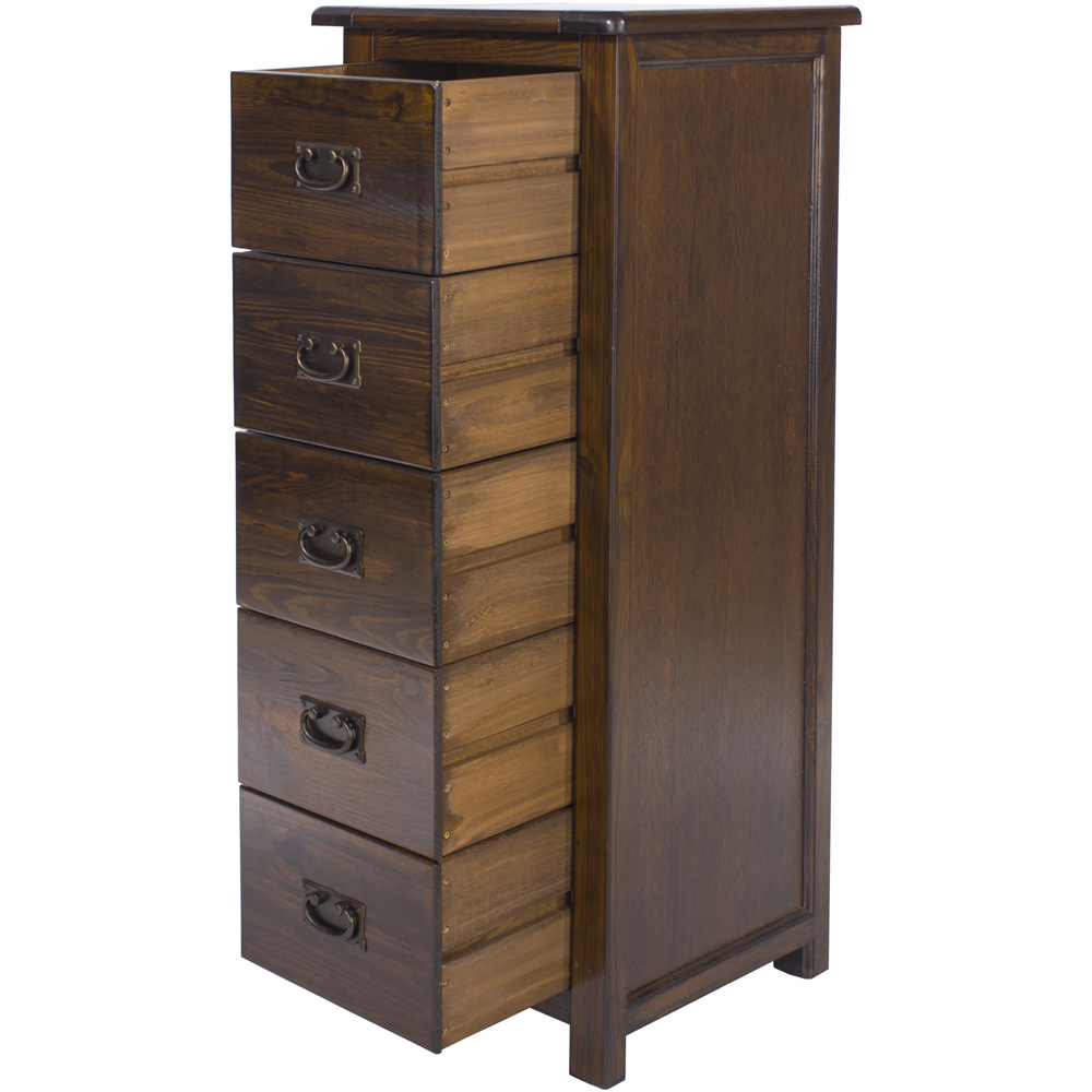 Boston 5 Drawer Dark Lacquer Narrow Chest of Drawers Image 4