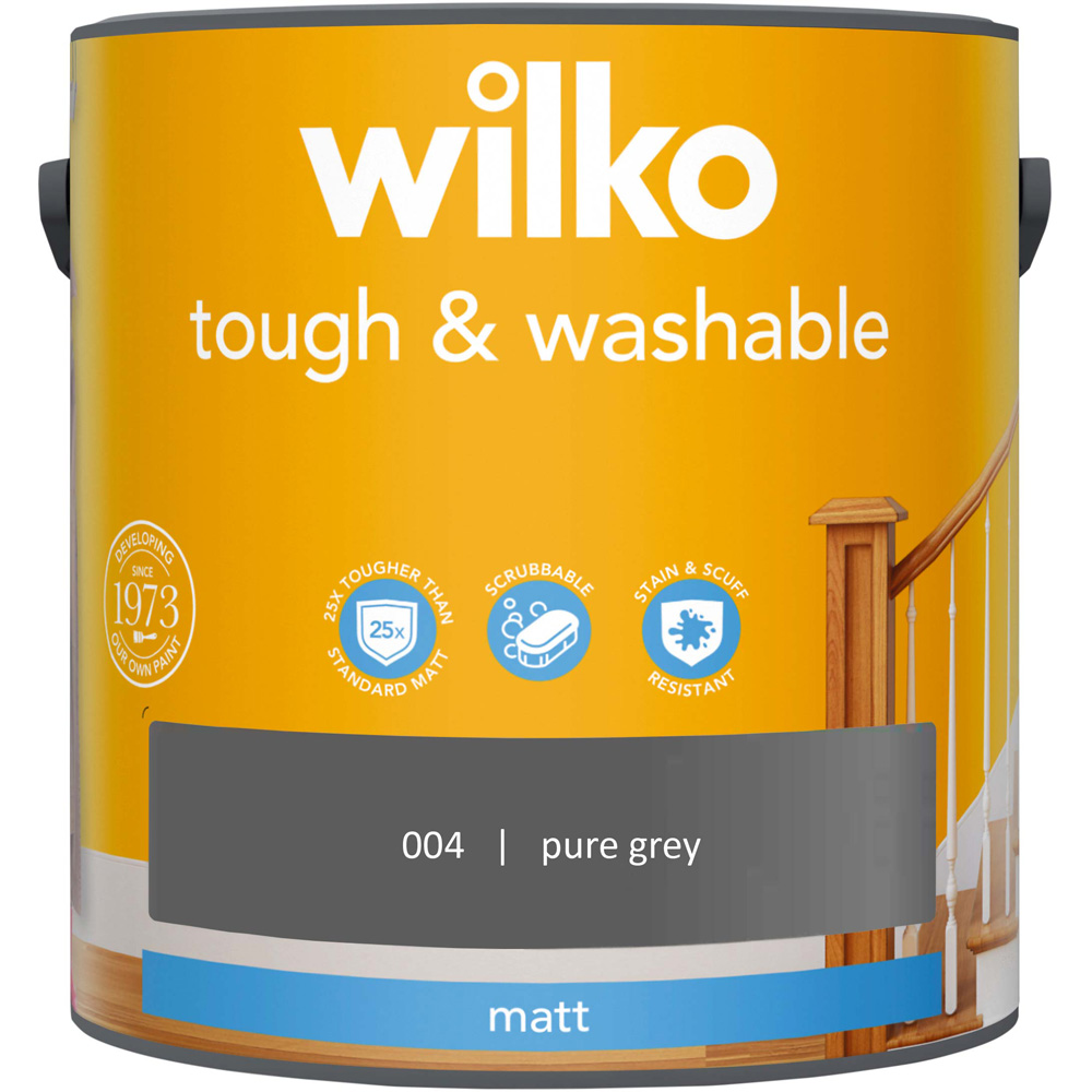 Wilko Tough & Washable Pure Grey Matt Emulsion Paint 2.5L Image 2