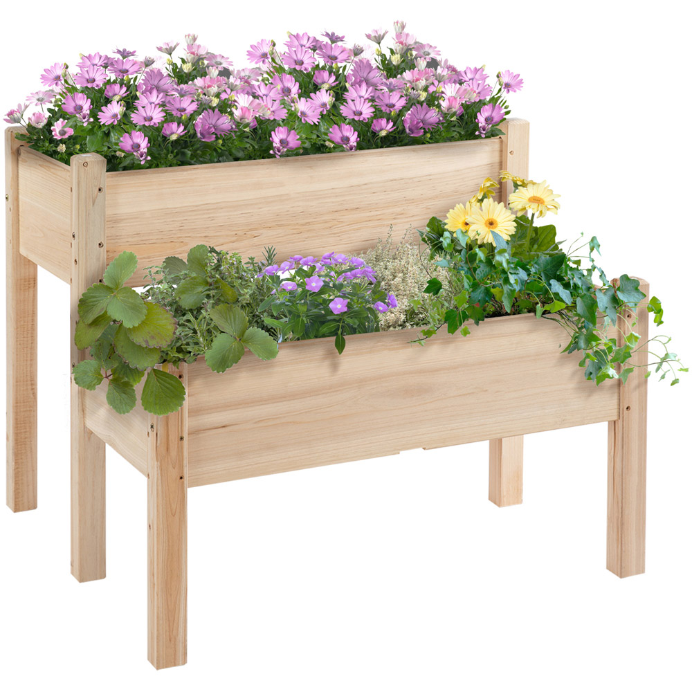 Outsunny Wooden Indoor and Outdoor 2-Tier Raised Garden Planter Image 1