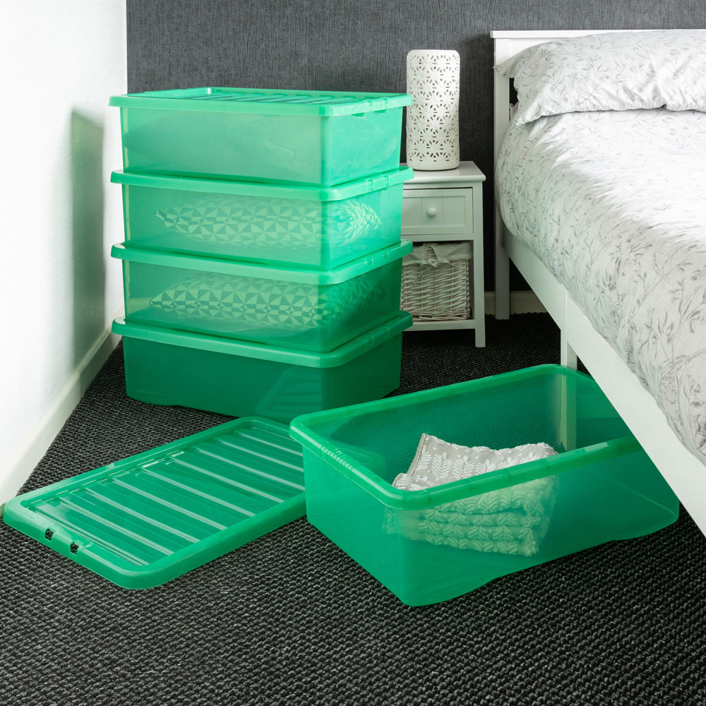 Wham Crystal 32L Clear Green Stackable Plastic Storage Box and Lid Pack 5 Image 2