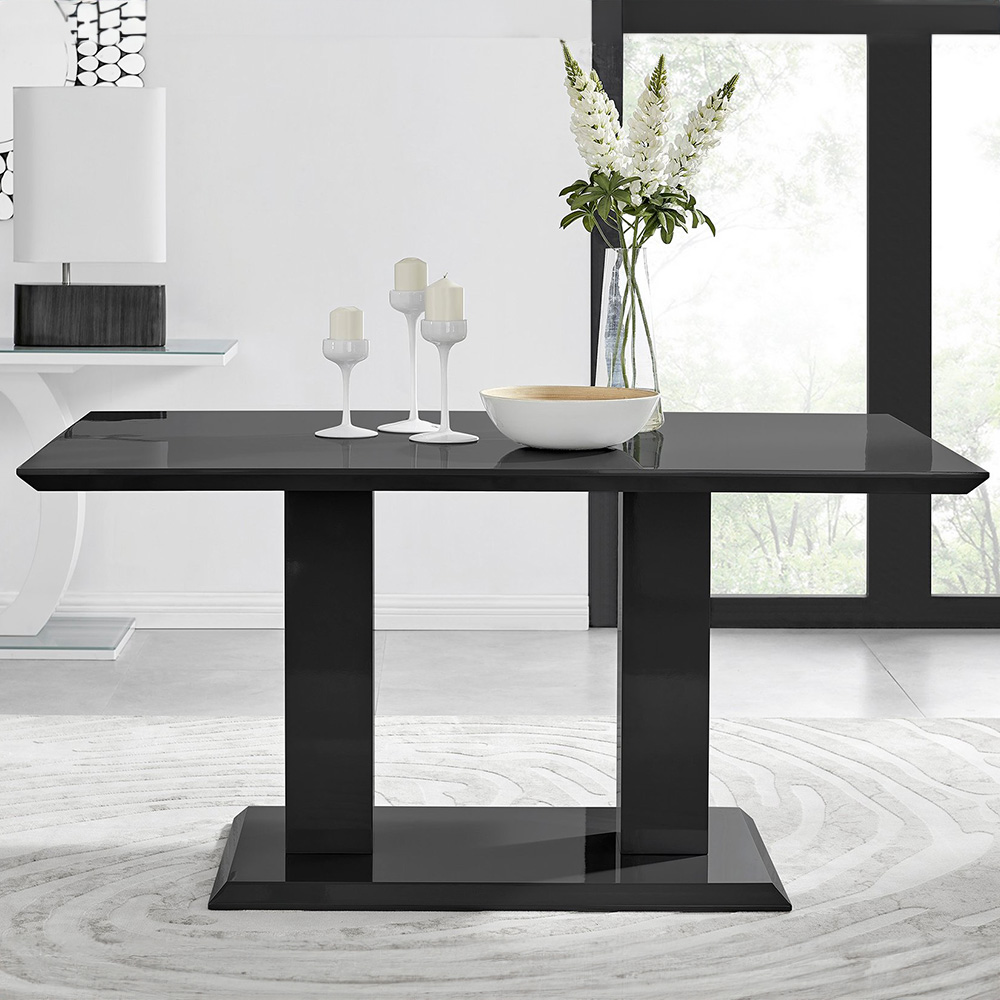Furniturebox Molini Valera 6 Seater Dining Set Black High Gloss and White Image 2
