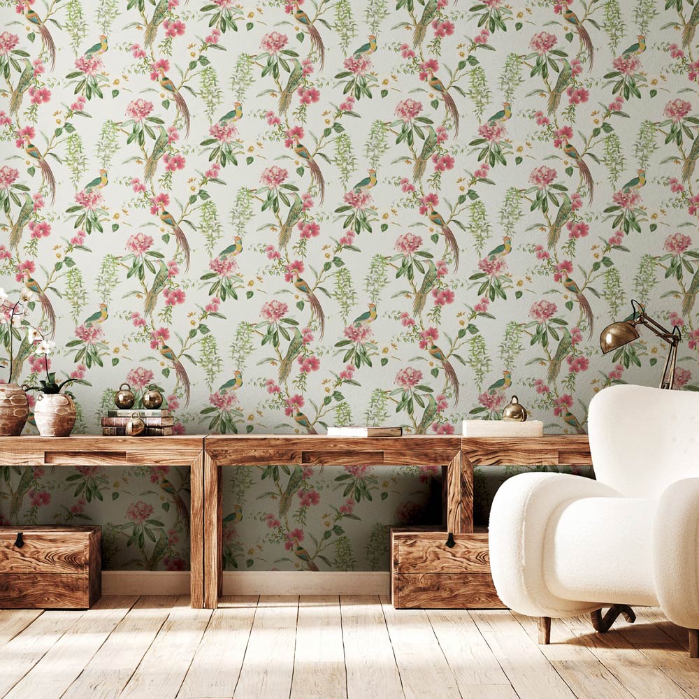 Arthouse Exotic Garden Green and Pink Wallpaper Image 3