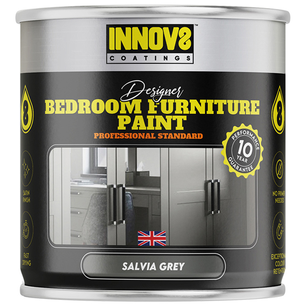 Innov8 Coatings Designer Bedroom Furniture Salvia Grey Satin Paint 750ml Image 2