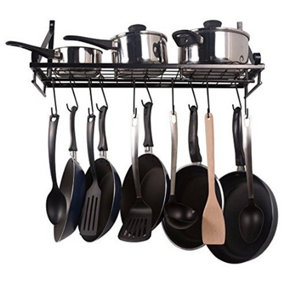 Living And Home WH0663 Black Metal Wall Hanging Kitchen Pot Rack Image 5